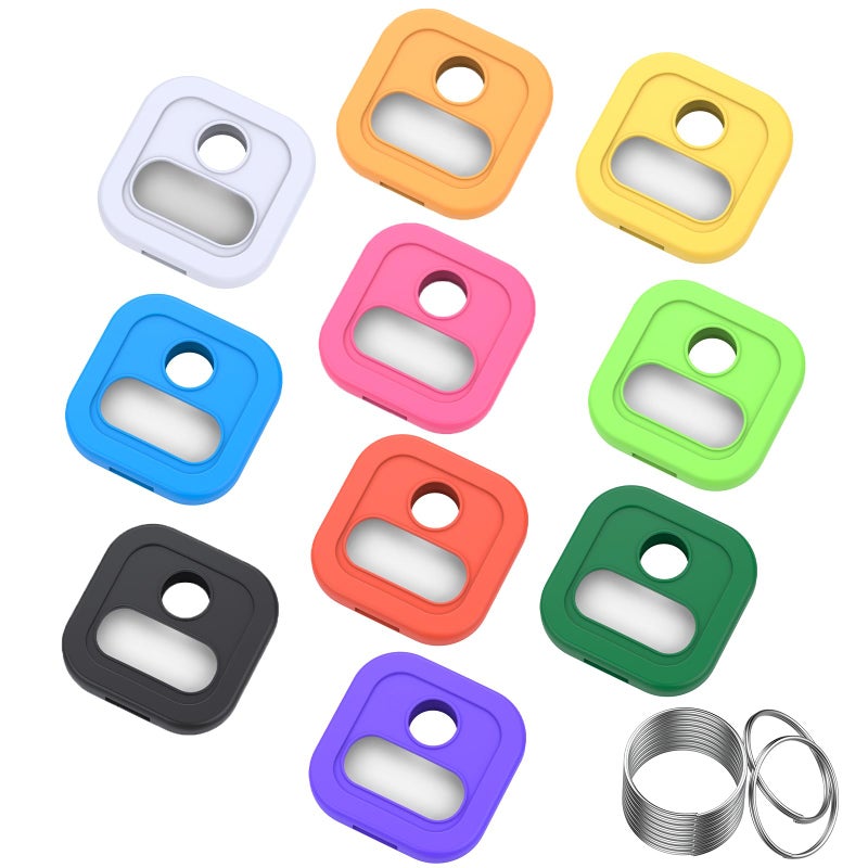 ttstar Key Cap Covers, Durable Silicone Key Identifiers,1 Inch Square Key Labels Tags for 0.9-1.05 Inch Standard Keys, Color Coded Key Chain Tags with Ring and Label Window, 10 Pack - Image 1
